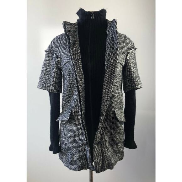 Zara Basic Textured Tweed Layered Full Zip Jacket Black Marled Knit Small H12038 - Picture 13 of 13